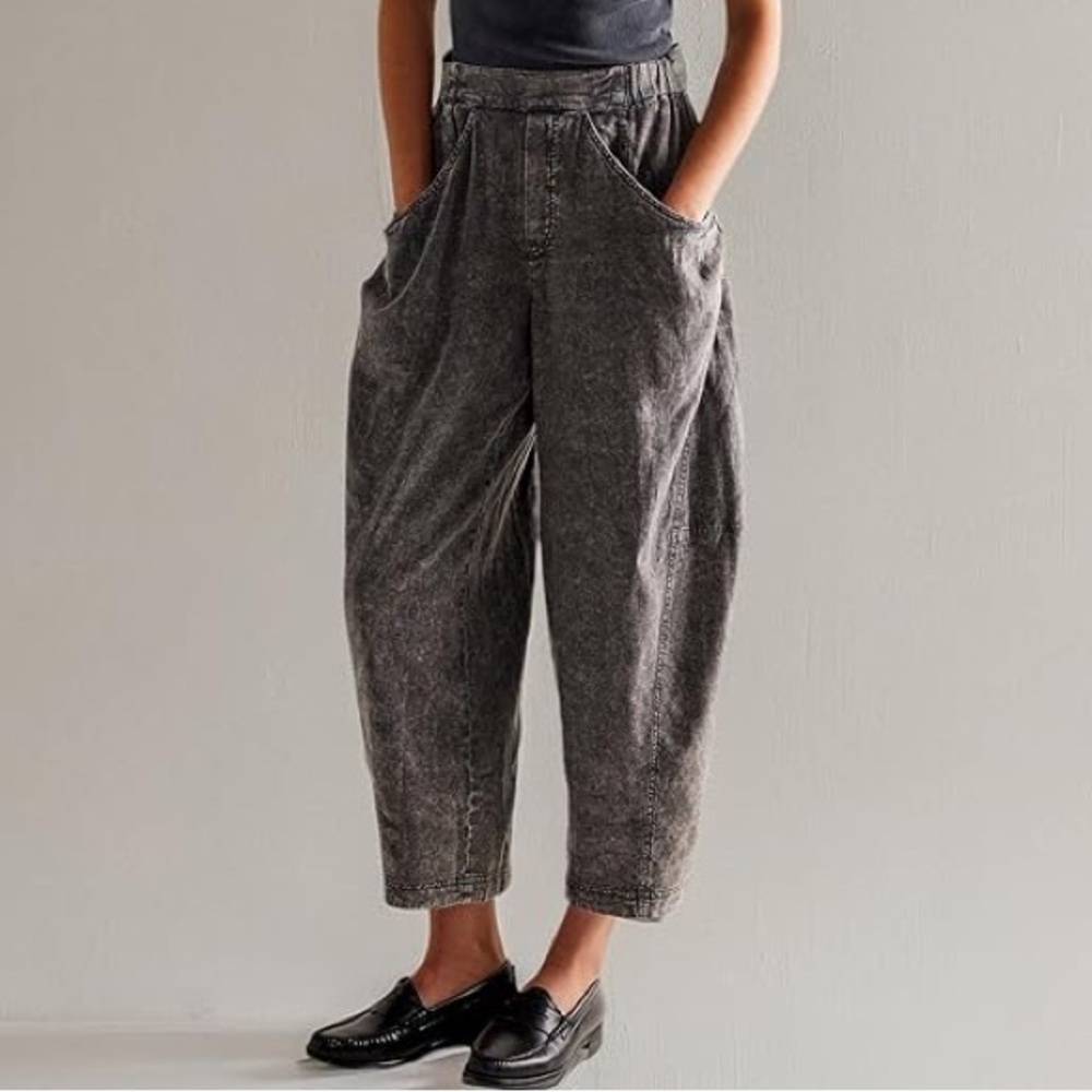 Free People High Road Pull-On Barrel Leg Pants in Gray, Size XS